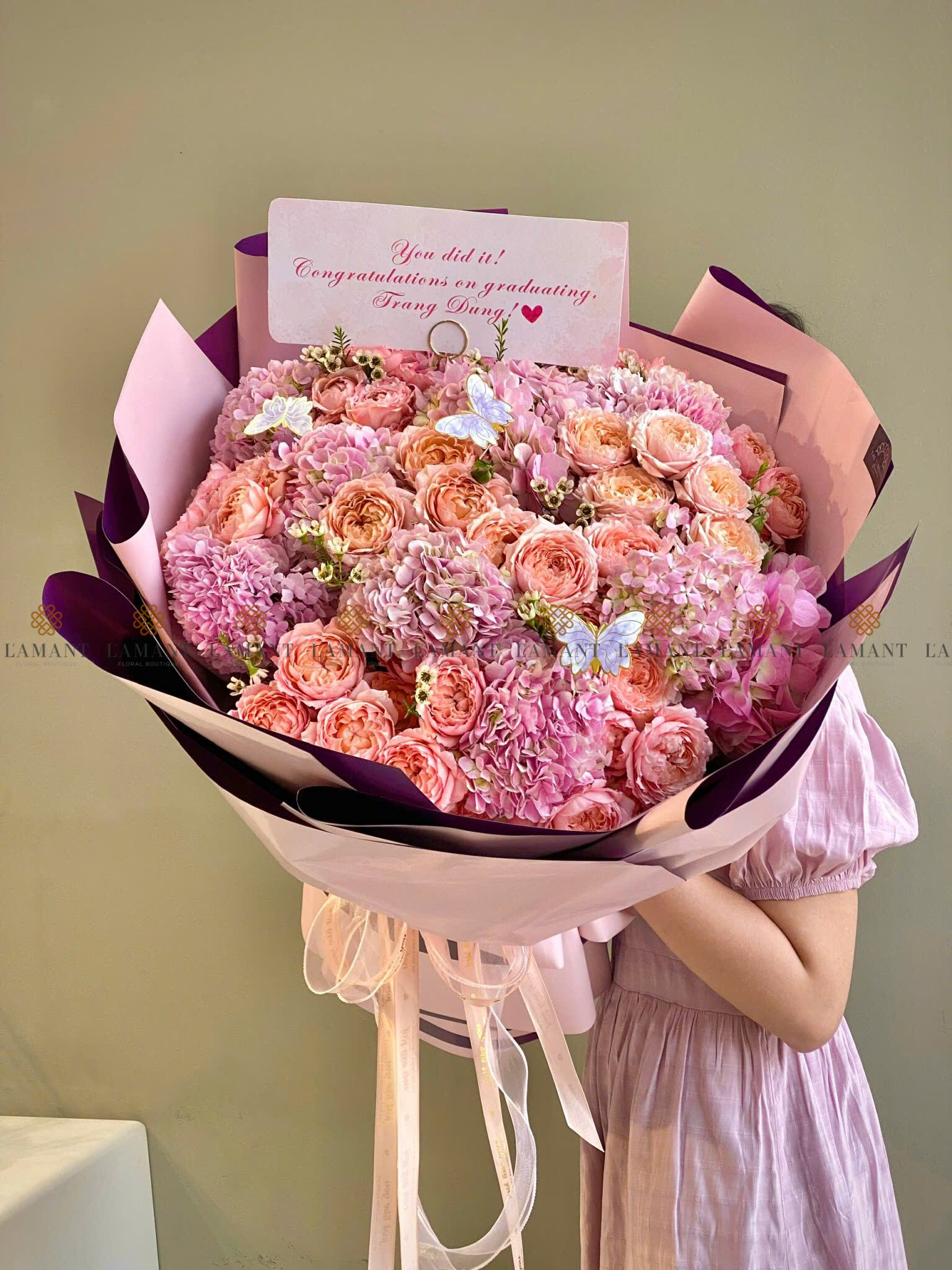 A0056 - Bó hoa Cẩm tú cầu và Hồng Jullietta