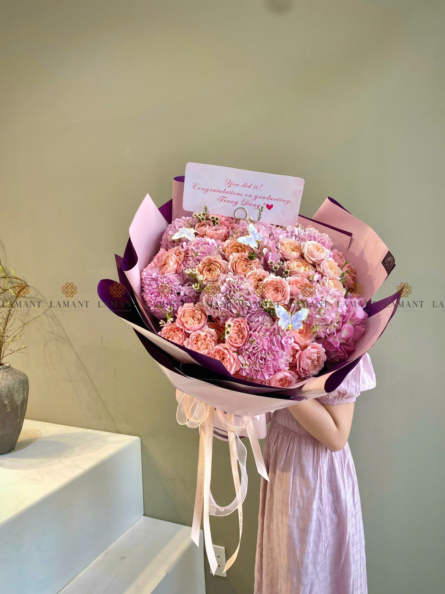 A0056 - Bó hoa Cẩm tú cầu và Hồng Jullietta - Hình ảnh 2