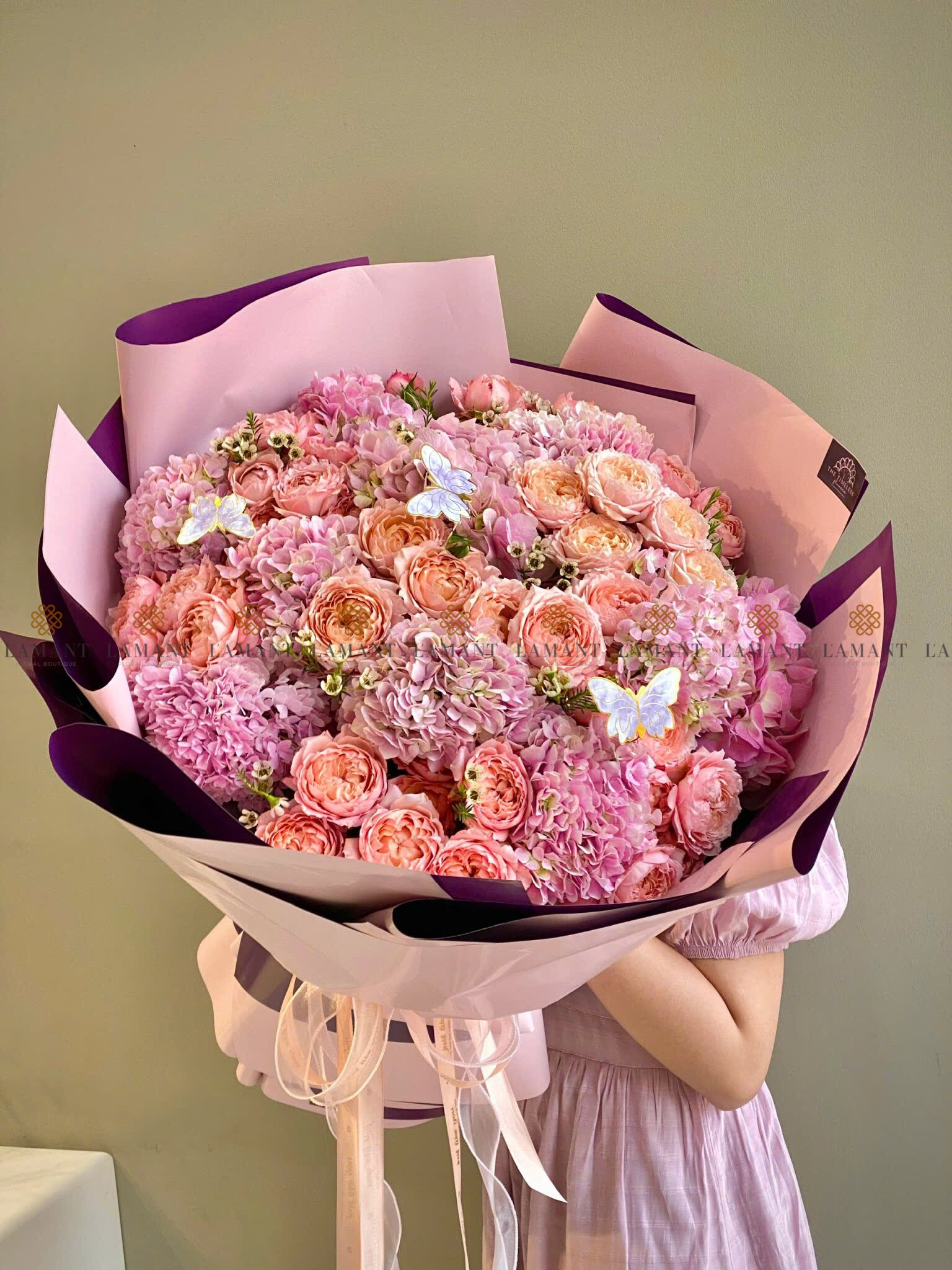 A0056 - Bó hoa Cẩm tú cầu và Hồng Jullietta - Hình ảnh 6