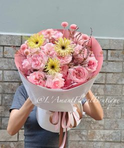 A0064 - Bó hoa Hồng và Đồng tiền xoăn