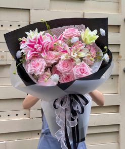 A0073 - Bó hoa Hồng Ohara và Ly kép