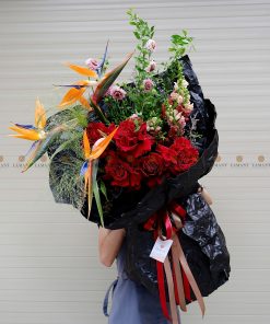 A0089 - Bó hoa Hồng Ecuador Heart và Thiên điểu