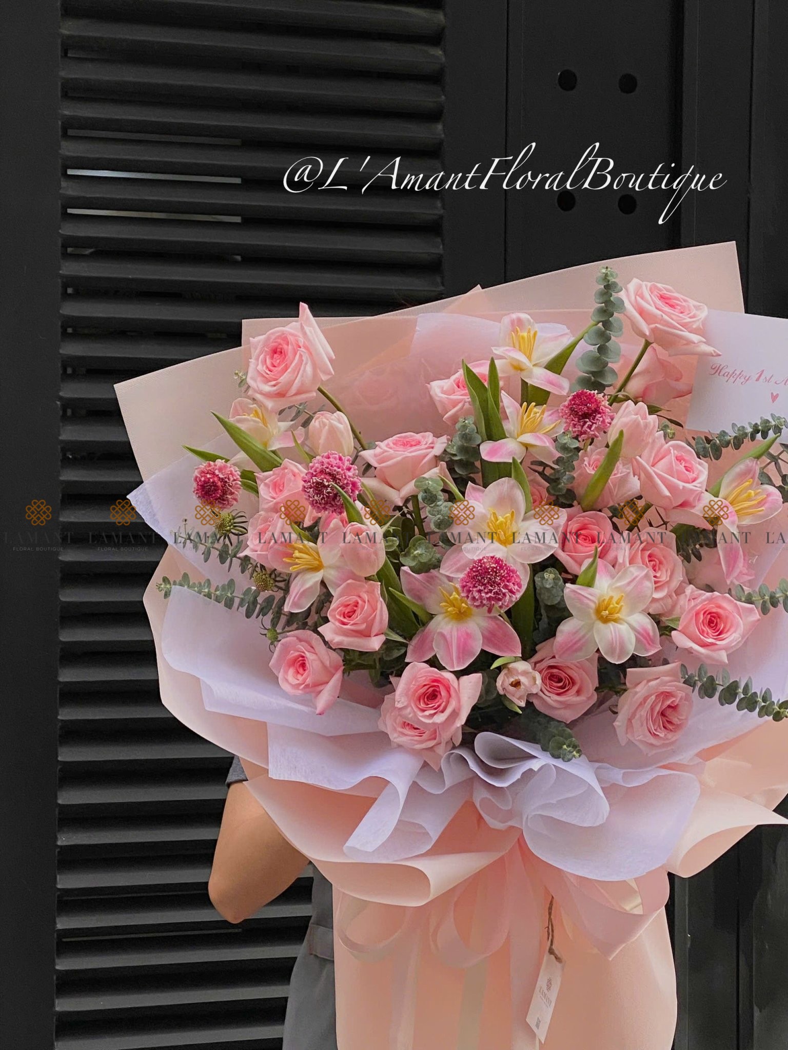 Bó hoa tulip màu hồng A0114 - Hình ảnh 3