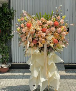 KỆ HOA KHAI TRƯƠNG MÀU VÀNG CAM K0012