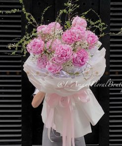 Bó hoa 15 cành mẫu đơn hồng A0141