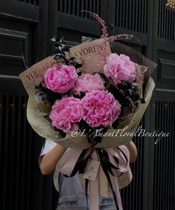 Bó hoa 5 cành mẫu đơn hồng A0142