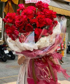 Bó hoa hồng đỏ ecu nội A0155