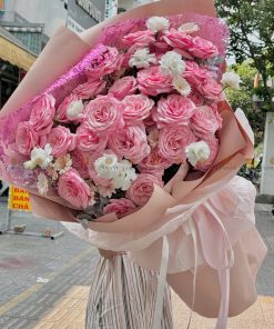 Bó hoa hồng ohara hồng mix cát tường và hoa lá phụ A0156