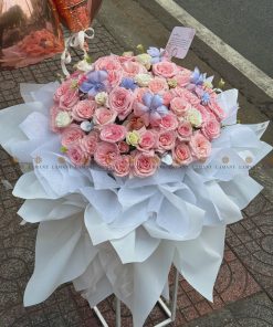 Bó hoa Hoa hồng ohara mix tulip cát tường và hoa lá phụ A0158