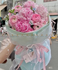 Bó hoa Mẫu đơn mix mao lương màu hồng A0162