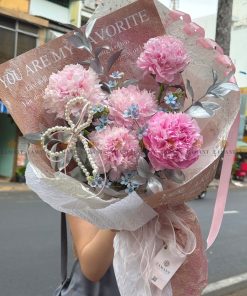 Bó hoa 5 cành hoa Mẫu đơn hồng mix hoa phụ A0164