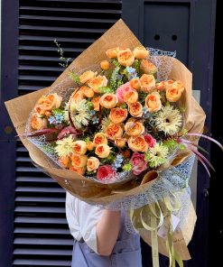 Bó hoa hồng màu cam A0166