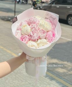 Bó hoa 15 cành mẫu đơn trắng hồng A0139