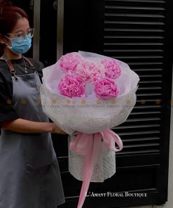 Bó hoa 5 cành mẫu đơn hồng A0140