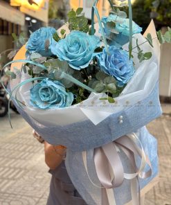 Bó hoa 5 cành Hoa Hồng Ecuador xanh Celeste A0146