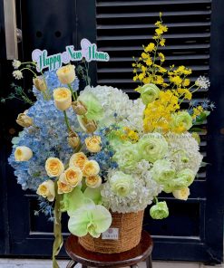 LẴNG HOA CHÚC MỪNG MÀU XANH DƯƠNG VÀ TRẮNG L0037