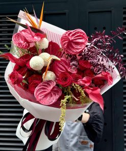 Bó hoa hồng đỏ côn minh mix hồng môn và hoa phụ A0223