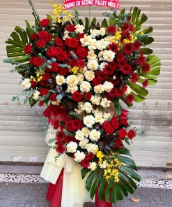 KỆ HOA KHAI TRƯƠNG MÀU ĐỎ VÀNG H0022