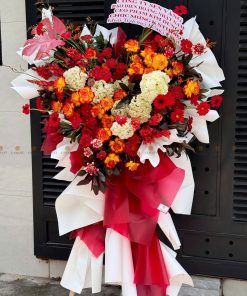 KỆ HOA KHAI TRƯƠNG MÀU ĐỎ VÀNG H0023