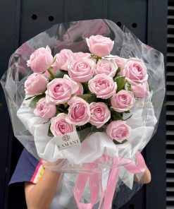 Bó hoa hồng hồng phấn tuyết sơn A0304