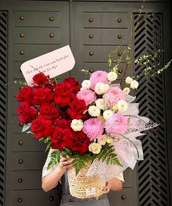 LẴNG HOA CHÚC MỪNG TONE ĐỎ HỒNG L0047