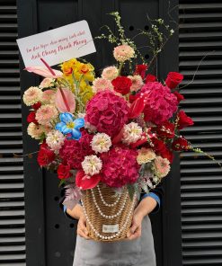 LẴNG HOA CHÚC MỪNG TONE ĐỎ HỒNG L0048