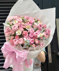 Bó hoa hồng chùm Plume cẩm chướng chùm và hoa lá phụ A0322