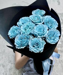 Bó hoa 10 cành hồng Sky blue nhập khẩu A0349