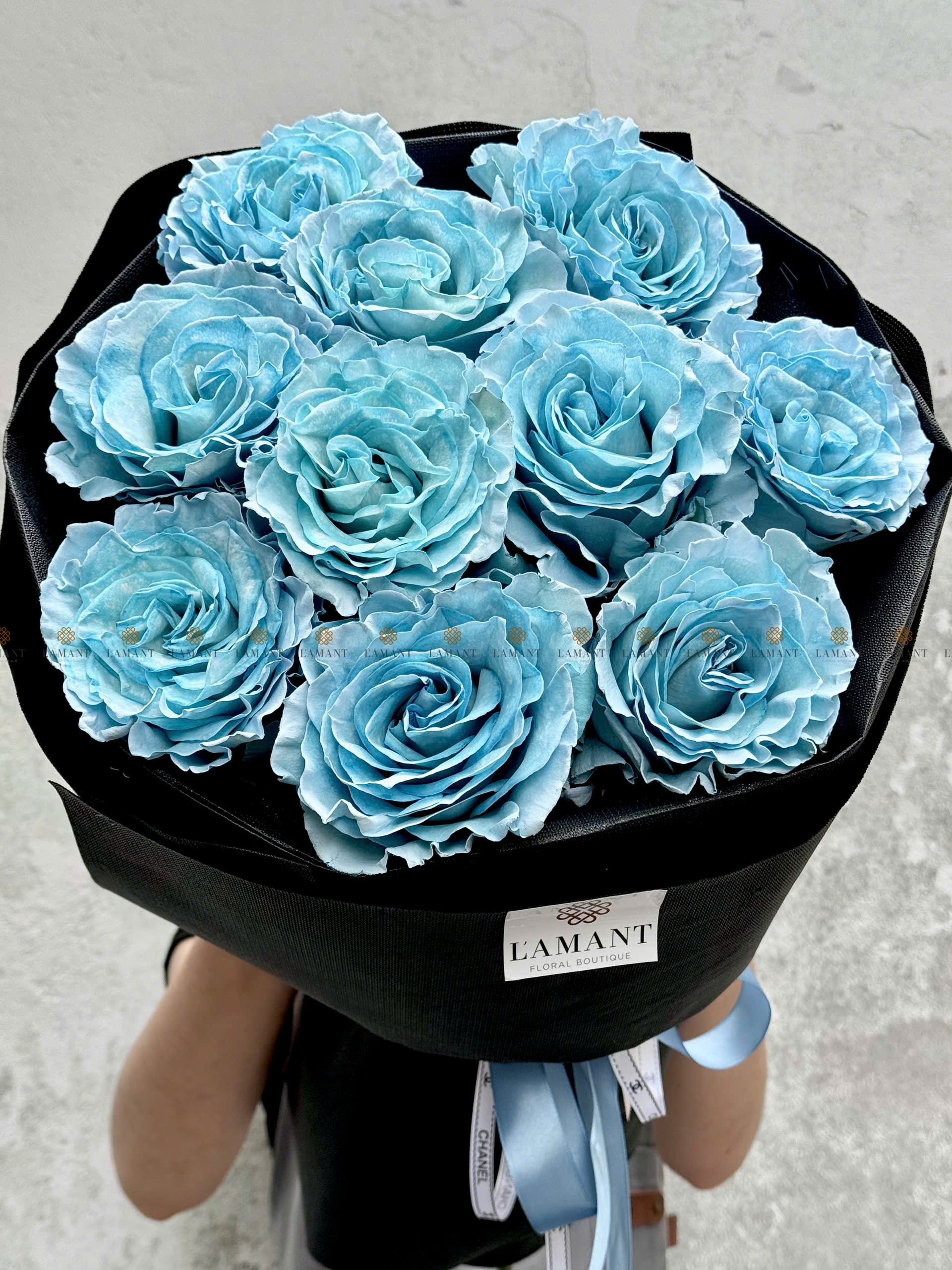 Bó hoa 10 cành hồng Sky blue nhập khẩu A0350