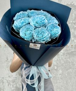 Bó hoa 9 cành hồng Sky blue nhập khẩu A0351