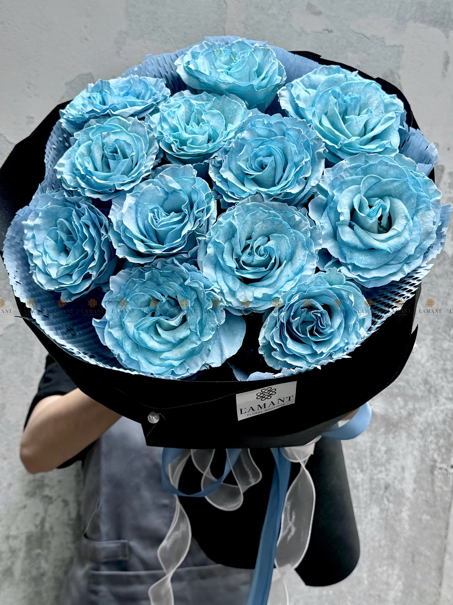 Bó hoa 12 cành hồng Sky blue nhập khẩu A0354