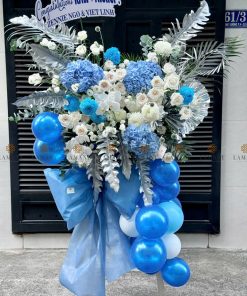 KỆ HOA KHAI TRƯƠNG TONE XANH DƯƠNG H0025