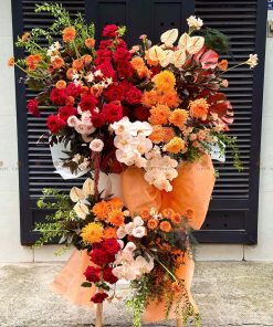 KỆ HOA KHAI TRƯƠNG TONE CAM ĐỎ H0026