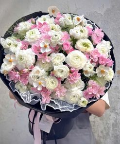 Bó hoa mao lương mix tone hồng trắng A0383