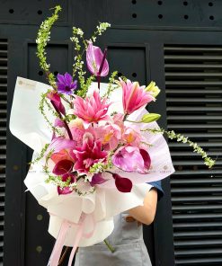 Bó hoa mix tone hồng tím A0418