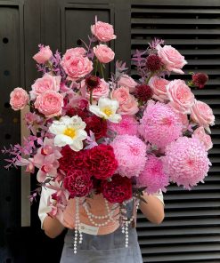 LẴNG HOA CHÚC MỪNG TONE HỒNG ĐỎ L0054