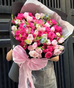Bó hoa hồng chùm mix các loại tone hồng A0427