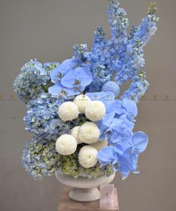 CHẬU HOA CHÚC MỪNG TONE XANH DƯƠNG L0055