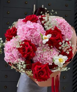 Bó hoa Hồng đỏ nhập khẩu Ecuador, Tulip và Tú cầu Trung Quốc A0440