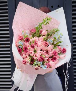Bó hoa mix 50 cành Tulip hồng đào A0464