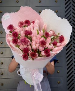 Bó hoa mix 50 cành Tulip hồng đào A0465
