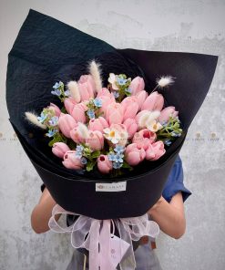 Bó hoa mix 30 cành Tulip hồng đào A0466
