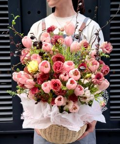 LẴNG HOA CHÚC MỪNG TULIP TONE HỒNG L0079