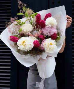 Bó hoa Mẫu đơn trắng mix dạ lan hương và Tú cầu hồng nhạt A0480