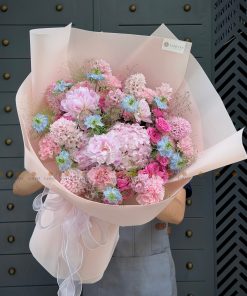 Bó hoa Tú cầu mix dạ lan hương và hoa phụ A0495