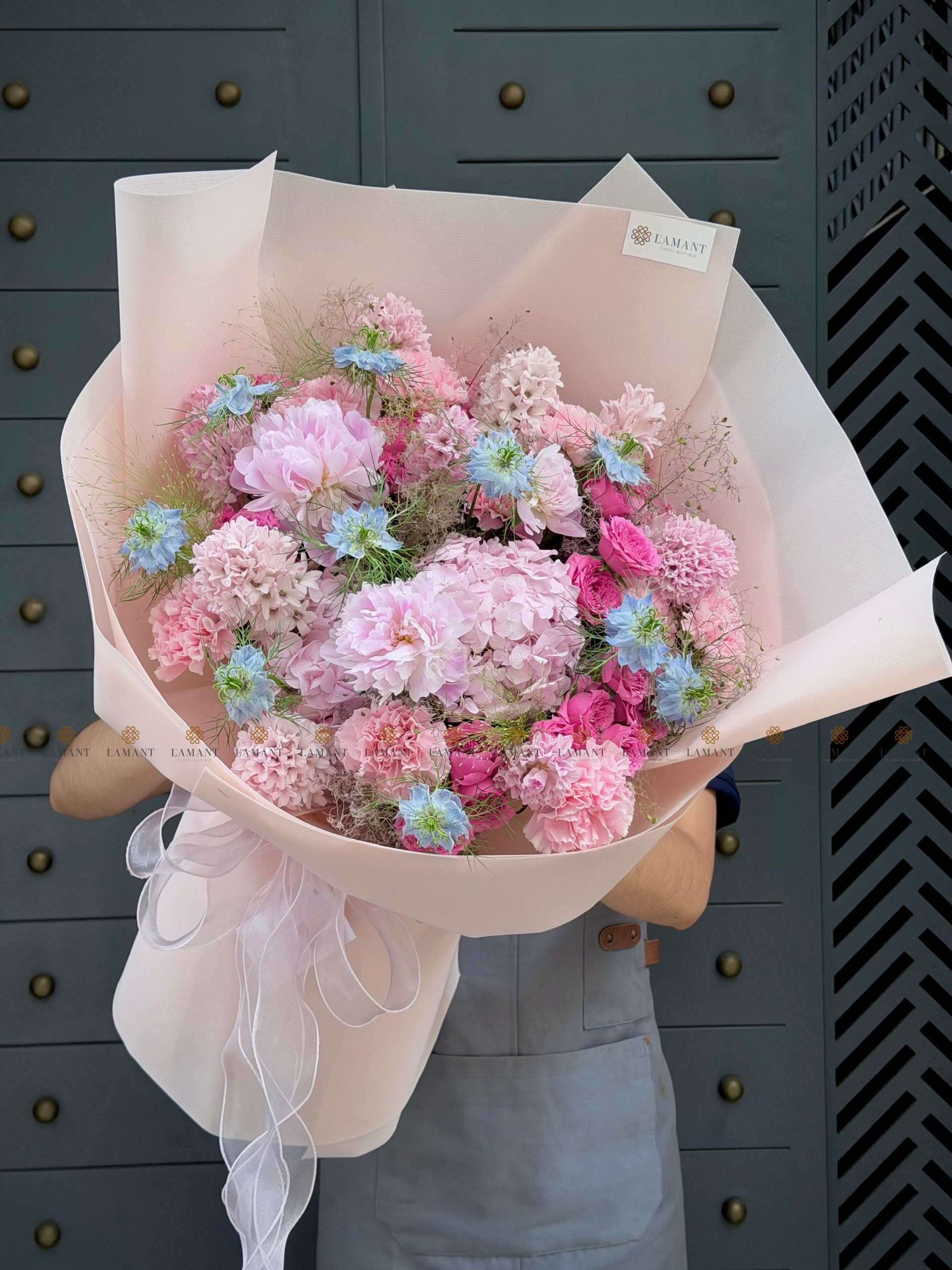 Bó hoa Tú cầu mix dạ lan hương và hoa phụ A0495