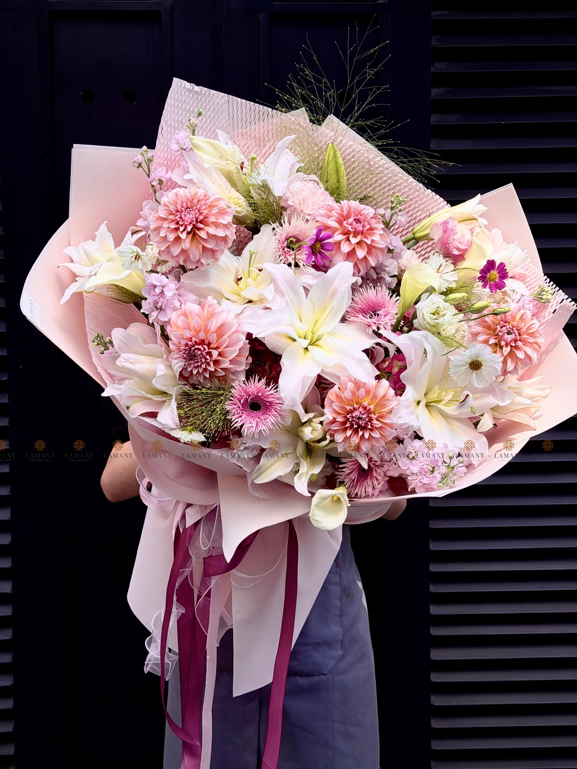 Bó hoa Ly kép nhập và Calla Lily mix Thược Dược A0508 - Hình ảnh 3