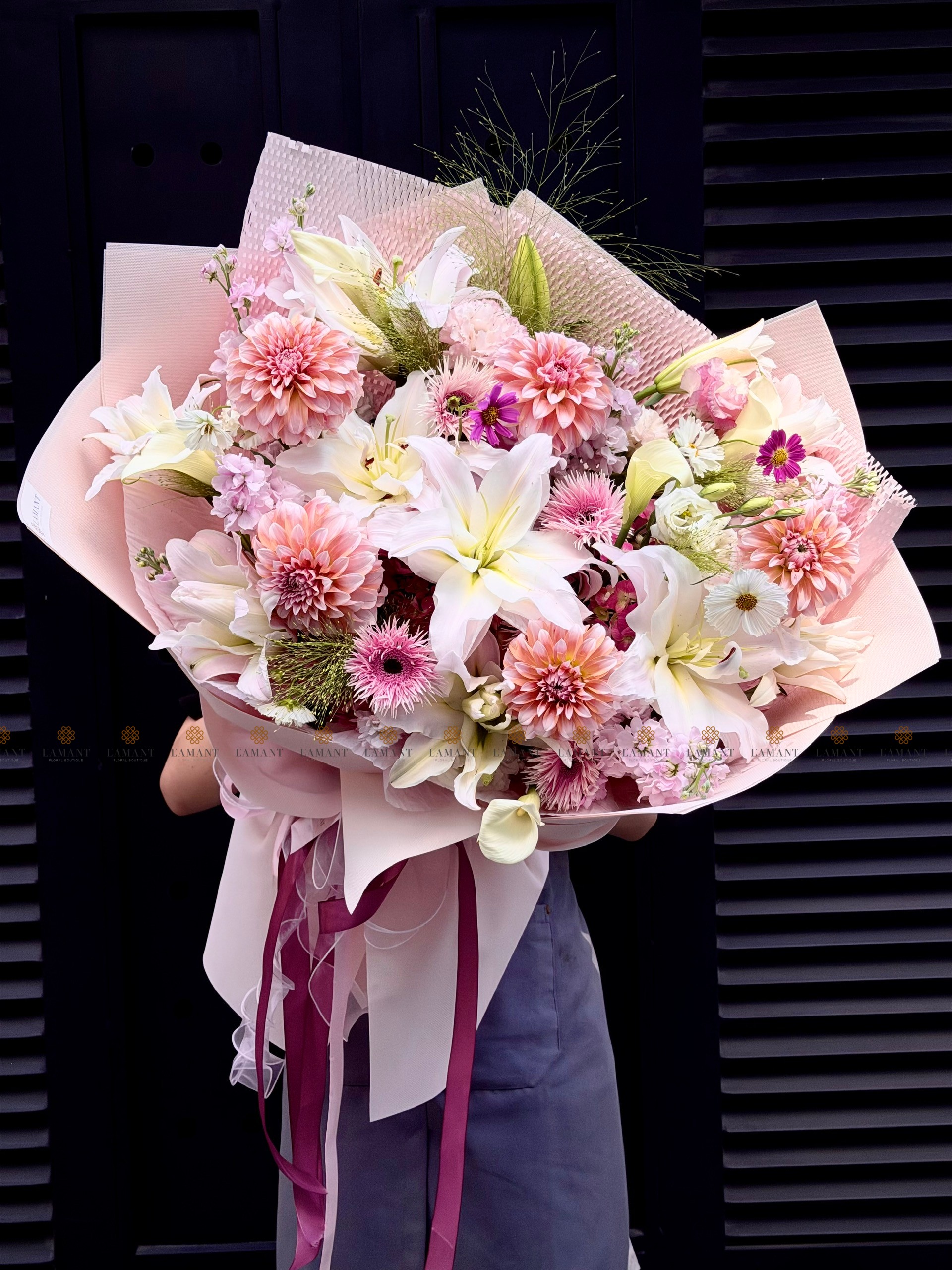 Bó hoa Ly kép nhập và Calla Lily mix Thược Dược A0508 - Hình ảnh 4