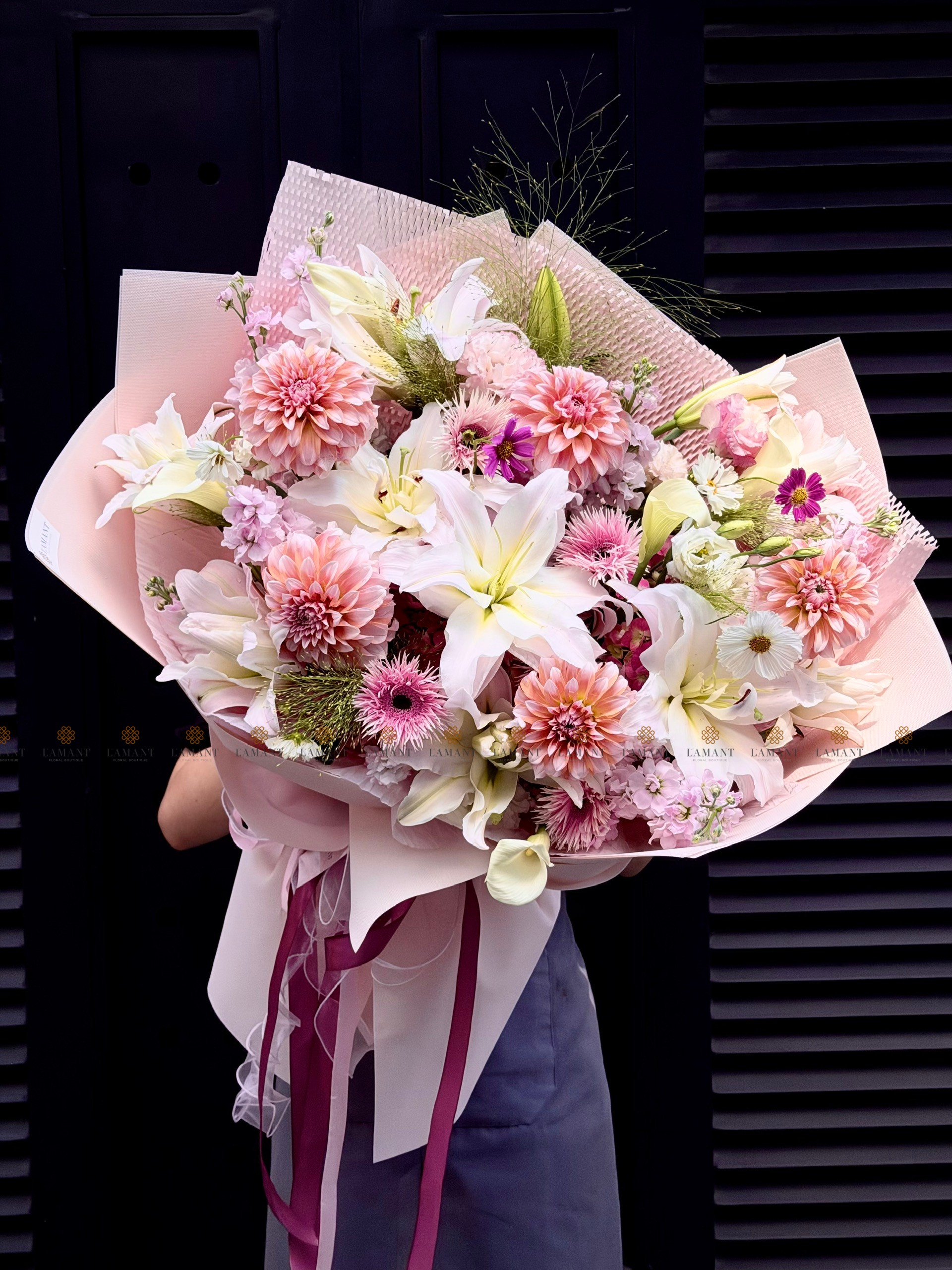 Bó hoa Ly kép nhập và Calla Lily mix Thược Dược A0508 - Hình ảnh 5