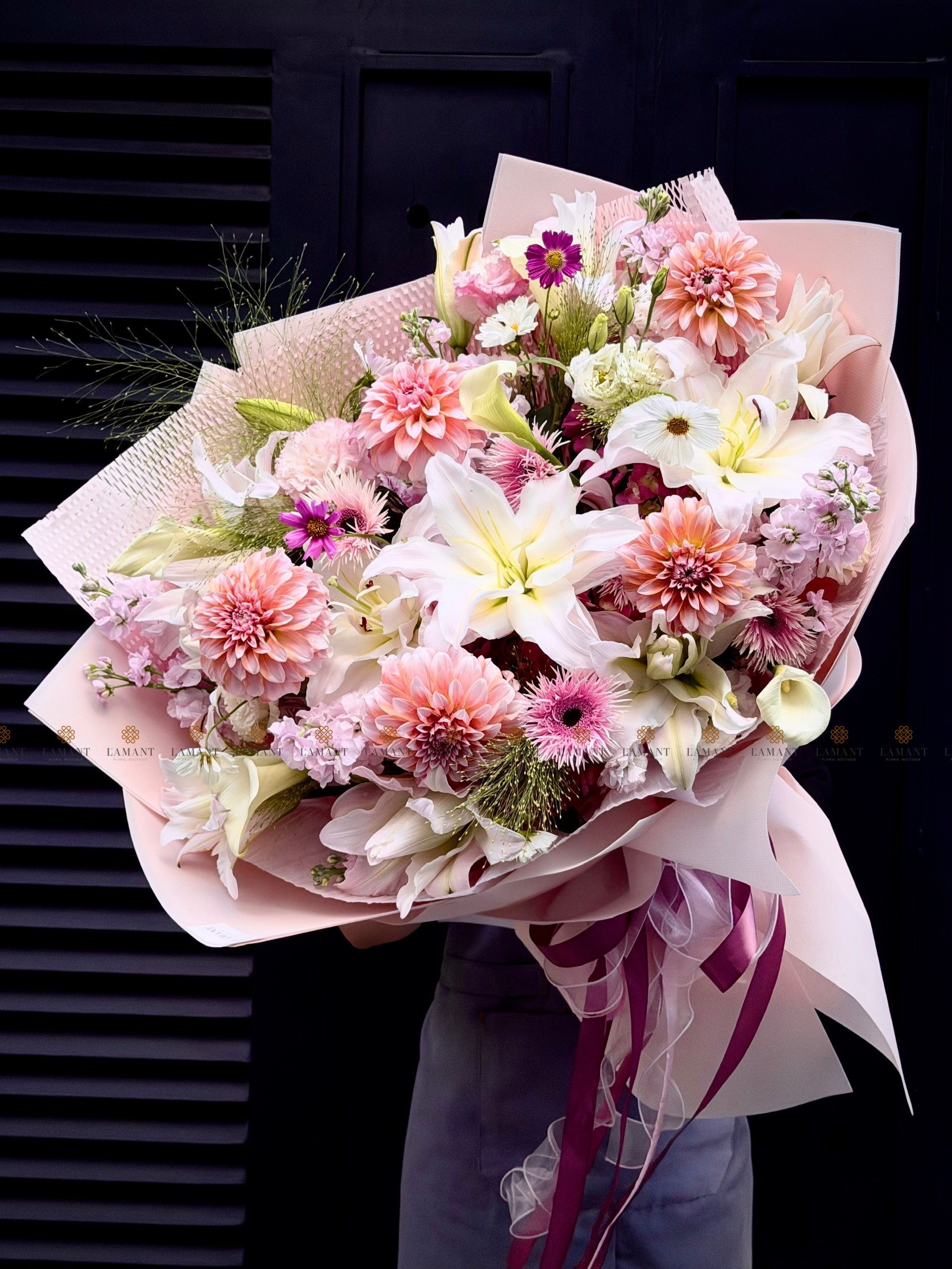 Bó hoa Ly kép nhập và Calla Lily mix Thược Dược A0508 - Hình ảnh 6